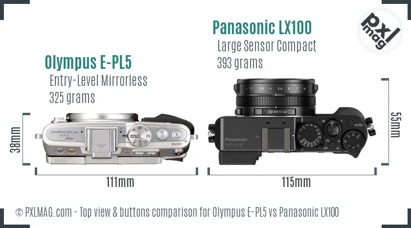 Olympus E-PL5 vs Panasonic LX100 top view buttons comparison