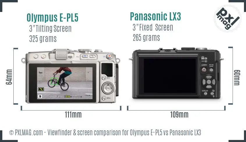Olympus E-PL5 vs Panasonic LX3 Screen and Viewfinder comparison