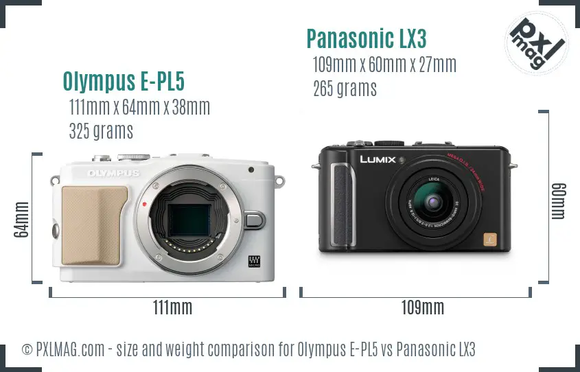 Olympus E-PL5 vs Panasonic LX3 size comparison