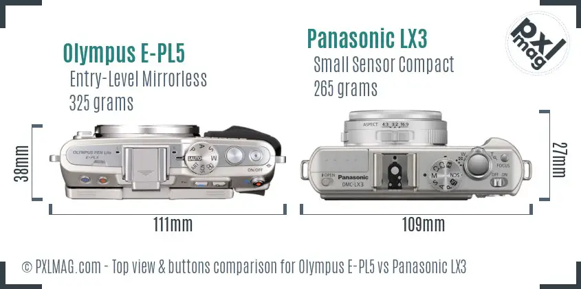 Olympus E-PL5 vs Panasonic LX3 top view buttons comparison