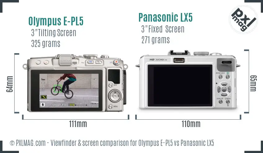 Olympus E-PL5 vs Panasonic LX5 Screen and Viewfinder comparison