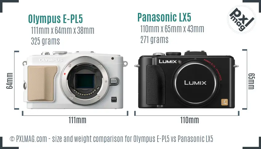 Olympus E-PL5 vs Panasonic LX5 size comparison