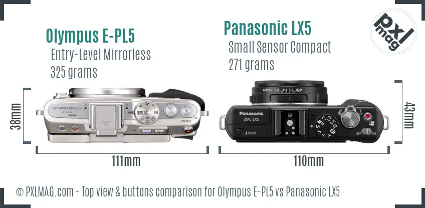 Olympus E-PL5 vs Panasonic LX5 top view buttons comparison