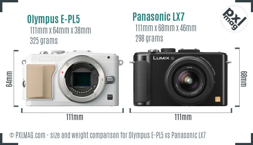 Olympus E-PL5 vs Panasonic LX7 size comparison