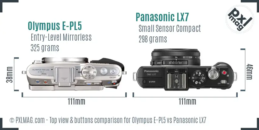 Olympus E-PL5 vs Panasonic LX7 top view buttons comparison