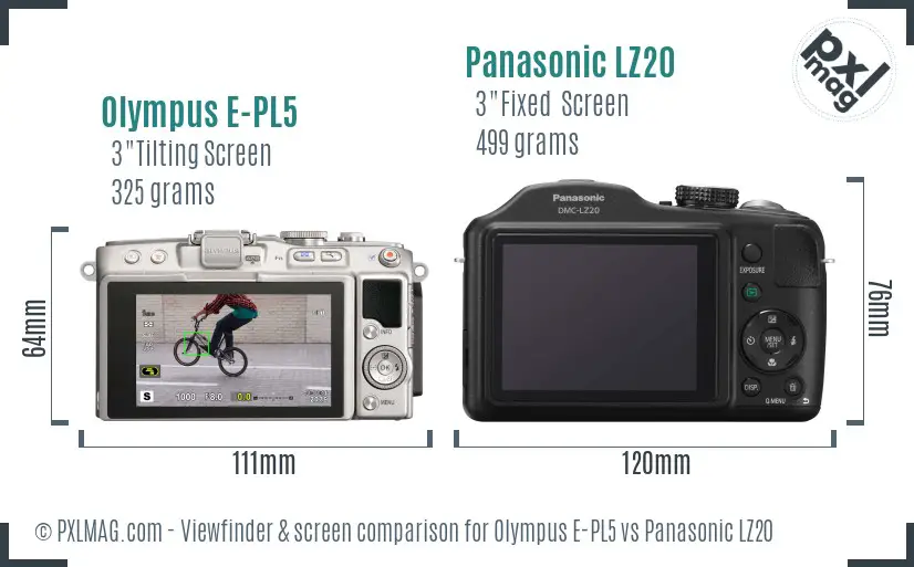 Olympus E-PL5 vs Panasonic LZ20 Screen and Viewfinder comparison