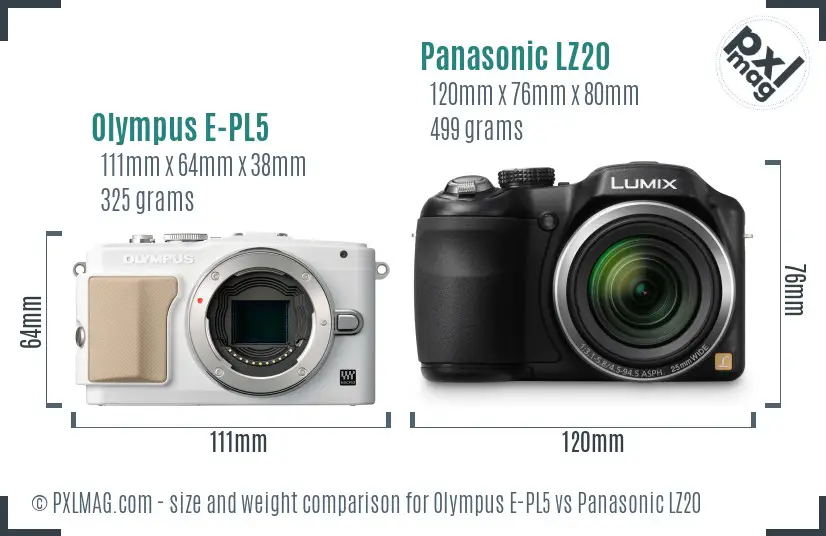 Olympus E-PL5 vs Panasonic LZ20 size comparison