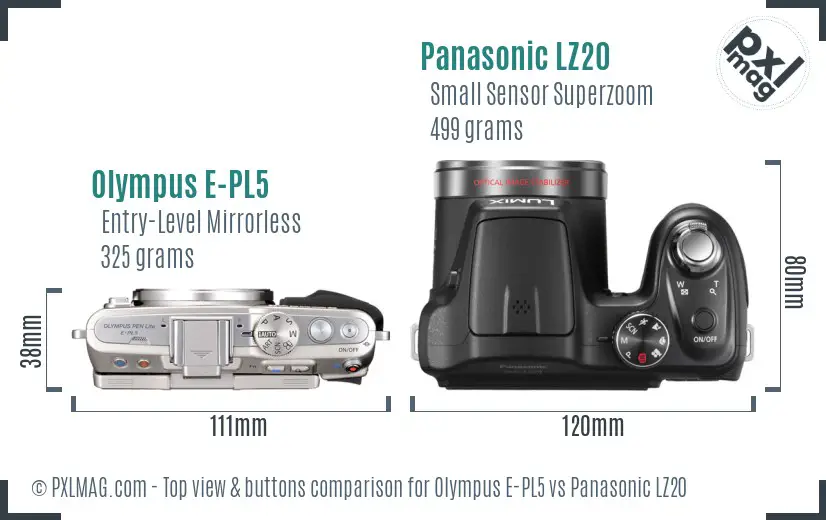 Olympus E-PL5 vs Panasonic LZ20 top view buttons comparison