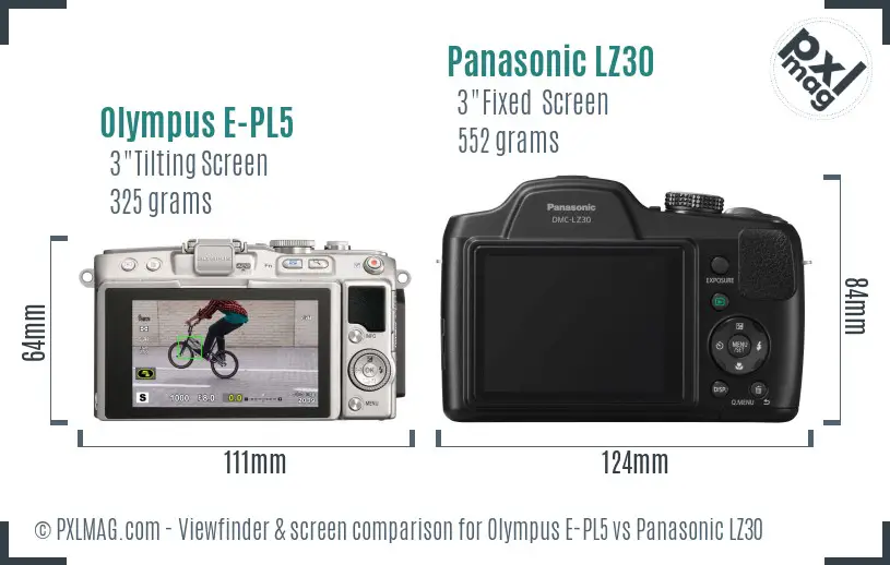 Olympus E-PL5 vs Panasonic LZ30 Screen and Viewfinder comparison