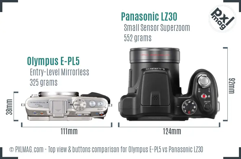 Olympus E-PL5 vs Panasonic LZ30 top view buttons comparison