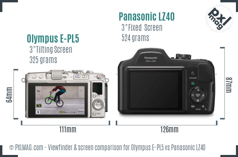 Olympus E-PL5 vs Panasonic LZ40 Screen and Viewfinder comparison