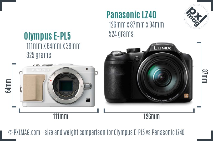 Olympus E-PL5 vs Panasonic LZ40 size comparison