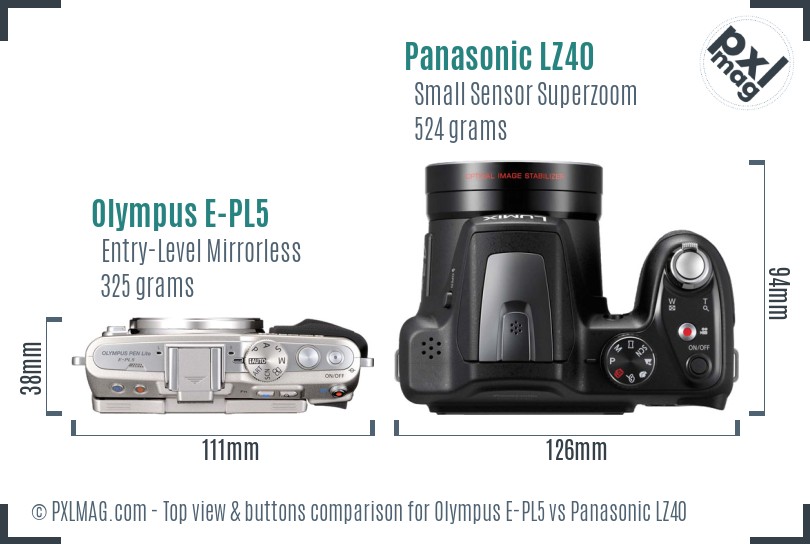 Olympus E-PL5 vs Panasonic LZ40 top view buttons comparison