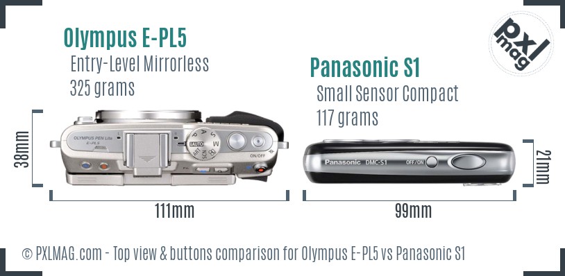 Olympus E-PL5 vs Panasonic S1 top view buttons comparison