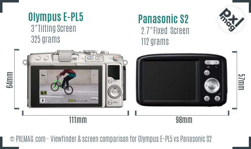 Olympus E-PL5 vs Panasonic S2 Screen and Viewfinder comparison