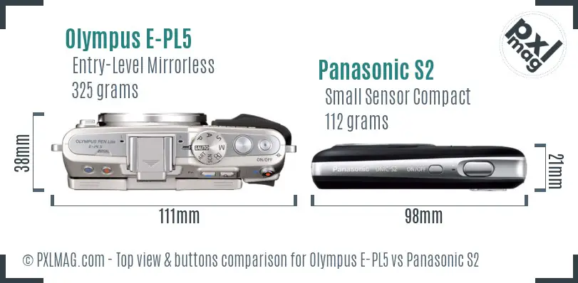 Olympus E-PL5 vs Panasonic S2 top view buttons comparison