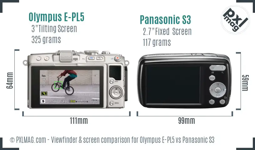 Olympus E-PL5 vs Panasonic S3 Screen and Viewfinder comparison