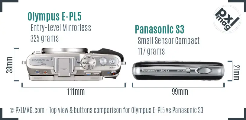 Olympus E-PL5 vs Panasonic S3 top view buttons comparison