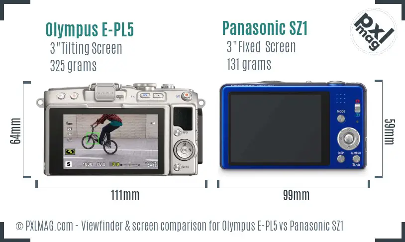 Olympus E-PL5 vs Panasonic SZ1 Screen and Viewfinder comparison