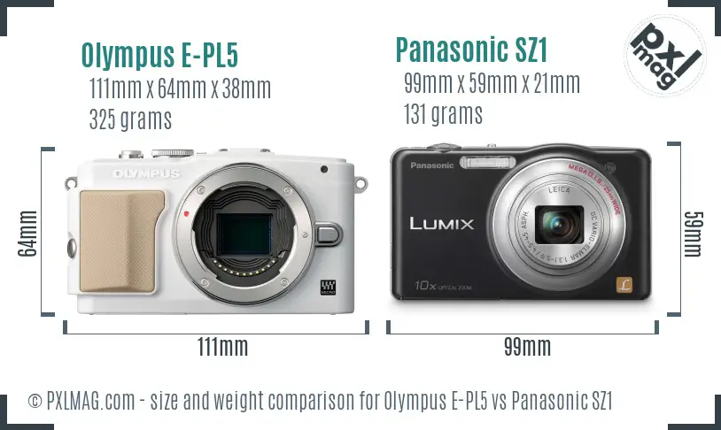 Olympus E-PL5 vs Panasonic SZ1 size comparison