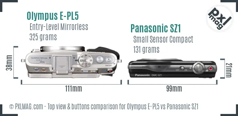 Olympus E-PL5 vs Panasonic SZ1 top view buttons comparison