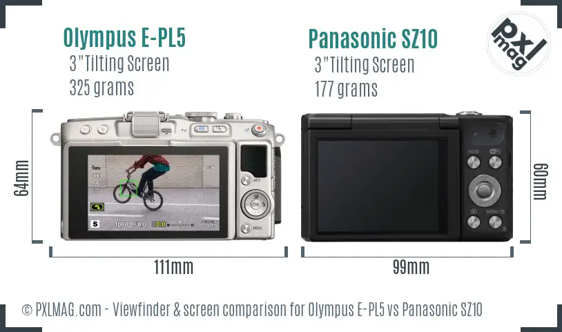 Olympus E-PL5 vs Panasonic SZ10 Screen and Viewfinder comparison