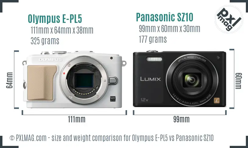 Olympus E-PL5 vs Panasonic SZ10 size comparison