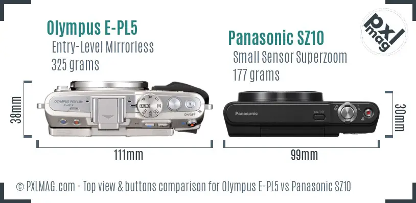 Olympus E-PL5 vs Panasonic SZ10 top view buttons comparison