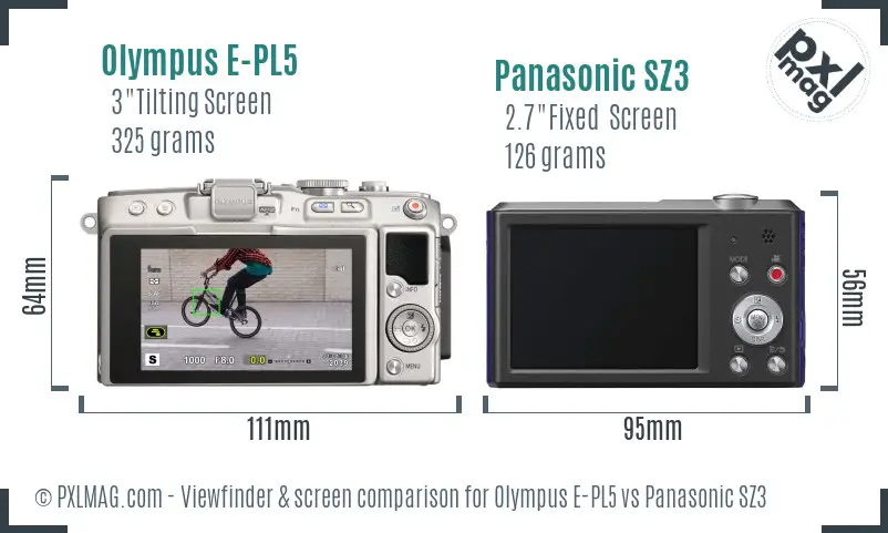 Olympus E-PL5 vs Panasonic SZ3 Screen and Viewfinder comparison