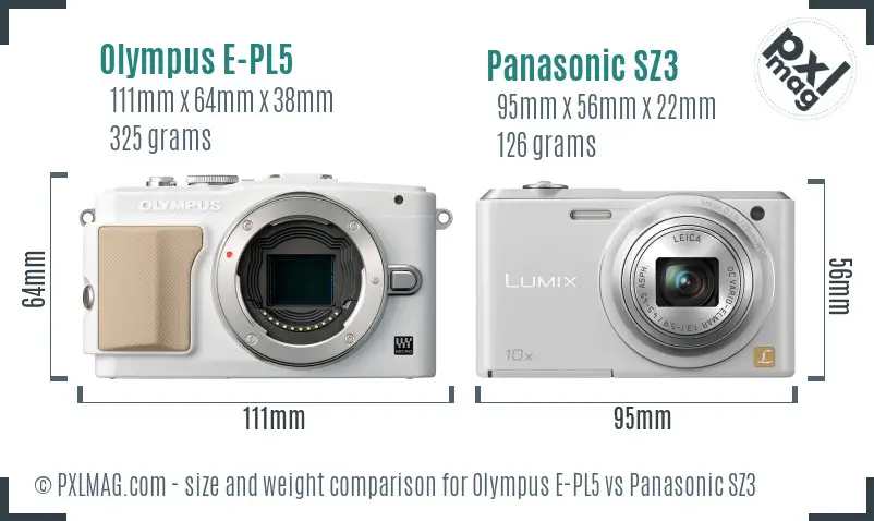 Olympus E-PL5 vs Panasonic SZ3 size comparison