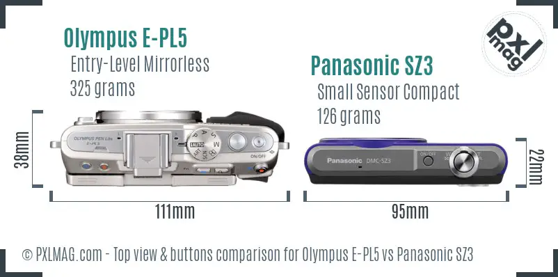 Olympus E-PL5 vs Panasonic SZ3 top view buttons comparison