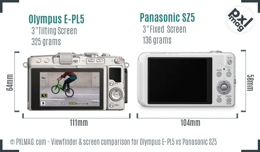 Olympus E-PL5 vs Panasonic SZ5 Screen and Viewfinder comparison