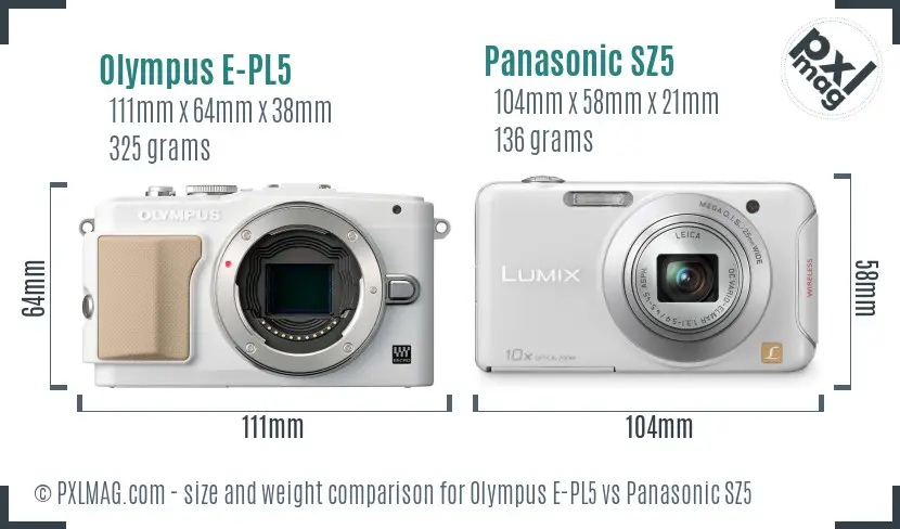 Olympus E-PL5 vs Panasonic SZ5 size comparison