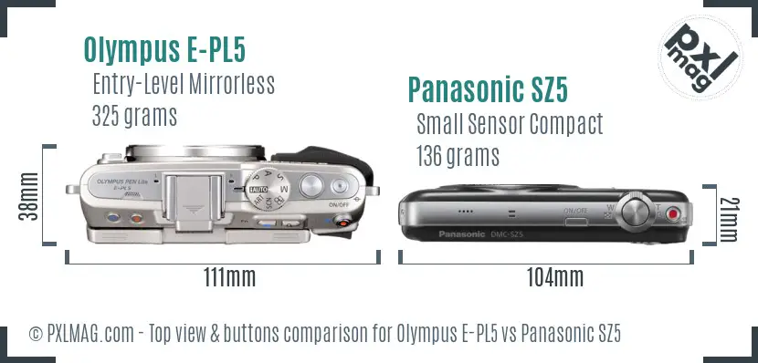 Olympus E-PL5 vs Panasonic SZ5 top view buttons comparison