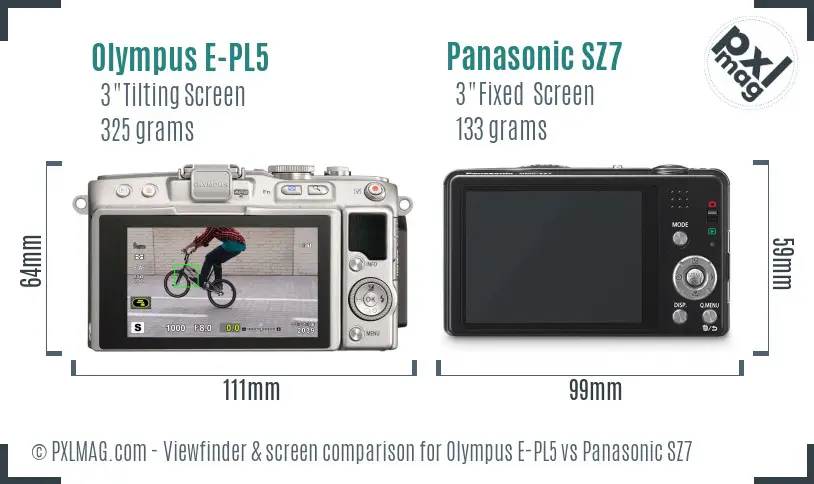 Olympus E-PL5 vs Panasonic SZ7 Screen and Viewfinder comparison