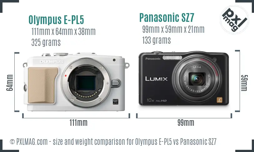 Olympus E-PL5 vs Panasonic SZ7 size comparison