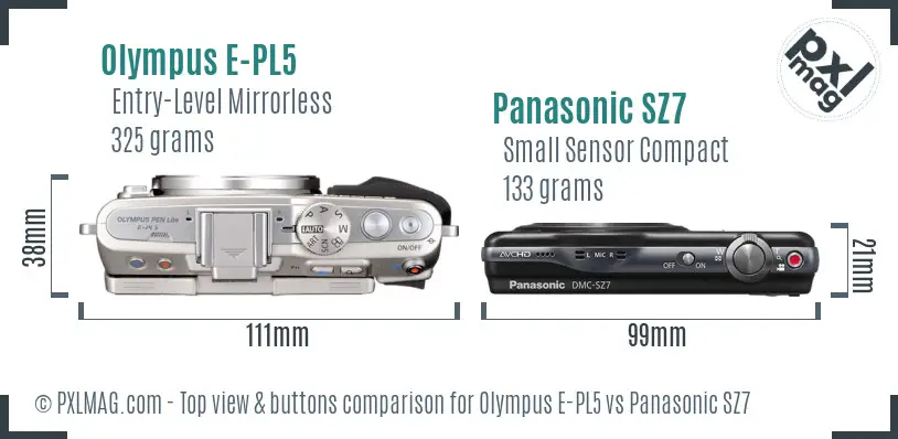Olympus E-PL5 vs Panasonic SZ7 top view buttons comparison
