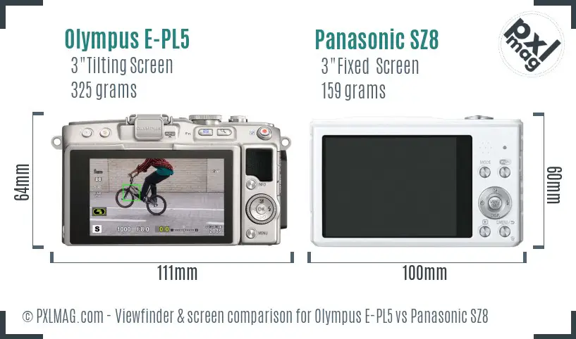 Olympus E-PL5 vs Panasonic SZ8 Screen and Viewfinder comparison
