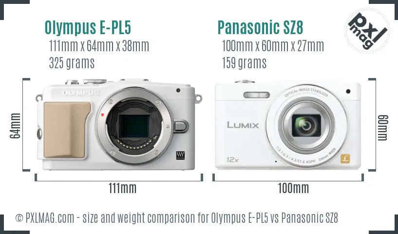 Olympus E-PL5 vs Panasonic SZ8 size comparison