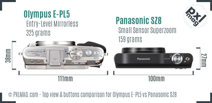Olympus E-PL5 vs Panasonic SZ8 top view buttons comparison