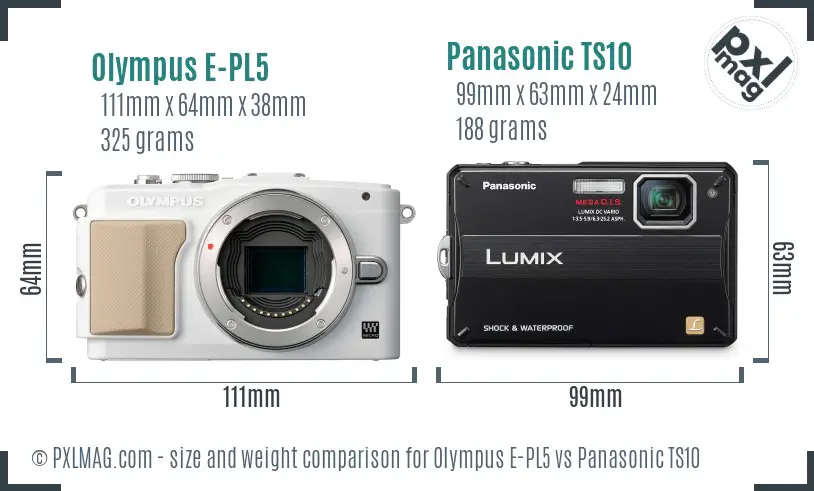 Olympus E-PL5 vs Panasonic TS10 size comparison