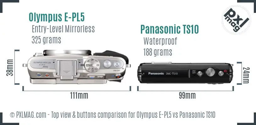 Olympus E-PL5 vs Panasonic TS10 top view buttons comparison