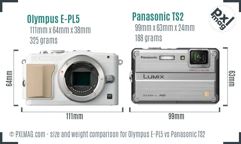 Olympus E-PL5 vs Panasonic TS2 size comparison