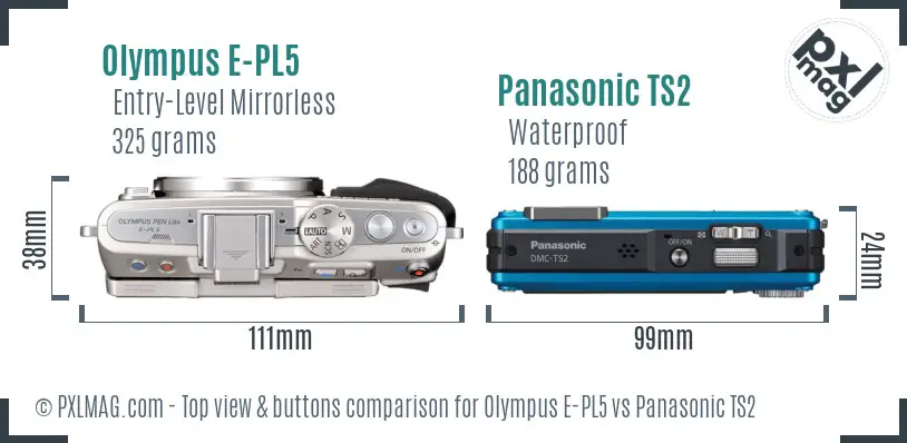 Olympus E-PL5 vs Panasonic TS2 top view buttons comparison