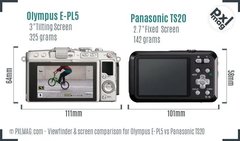 Olympus E-PL5 vs Panasonic TS20 Screen and Viewfinder comparison