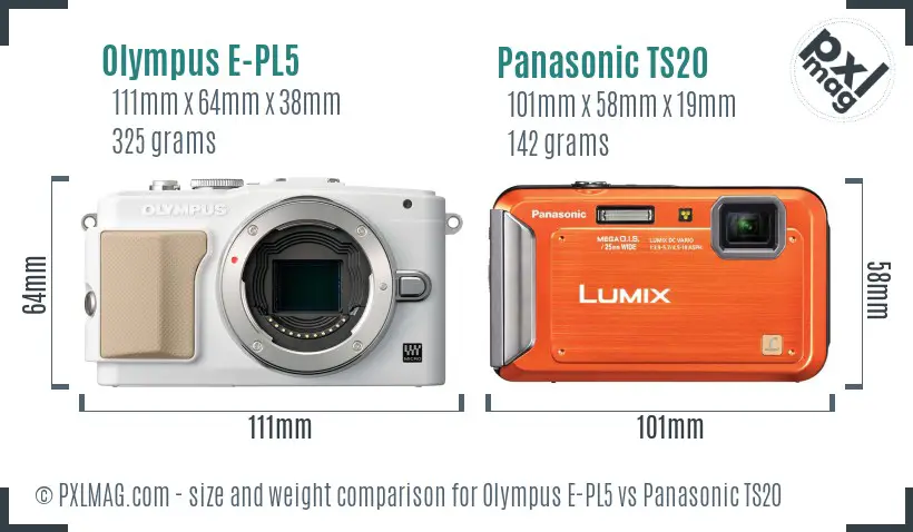 Olympus E-PL5 vs Panasonic TS20 size comparison