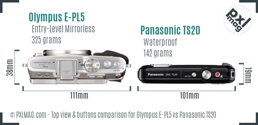 Olympus E-PL5 vs Panasonic TS20 top view buttons comparison