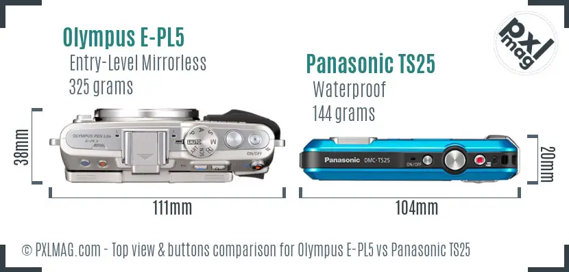 Olympus E-PL5 vs Panasonic TS25 top view buttons comparison