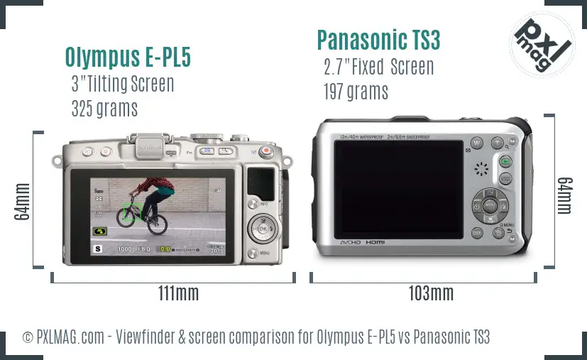 Olympus E-PL5 vs Panasonic TS3 Screen and Viewfinder comparison