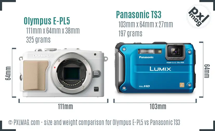 Olympus E-PL5 vs Panasonic TS3 size comparison